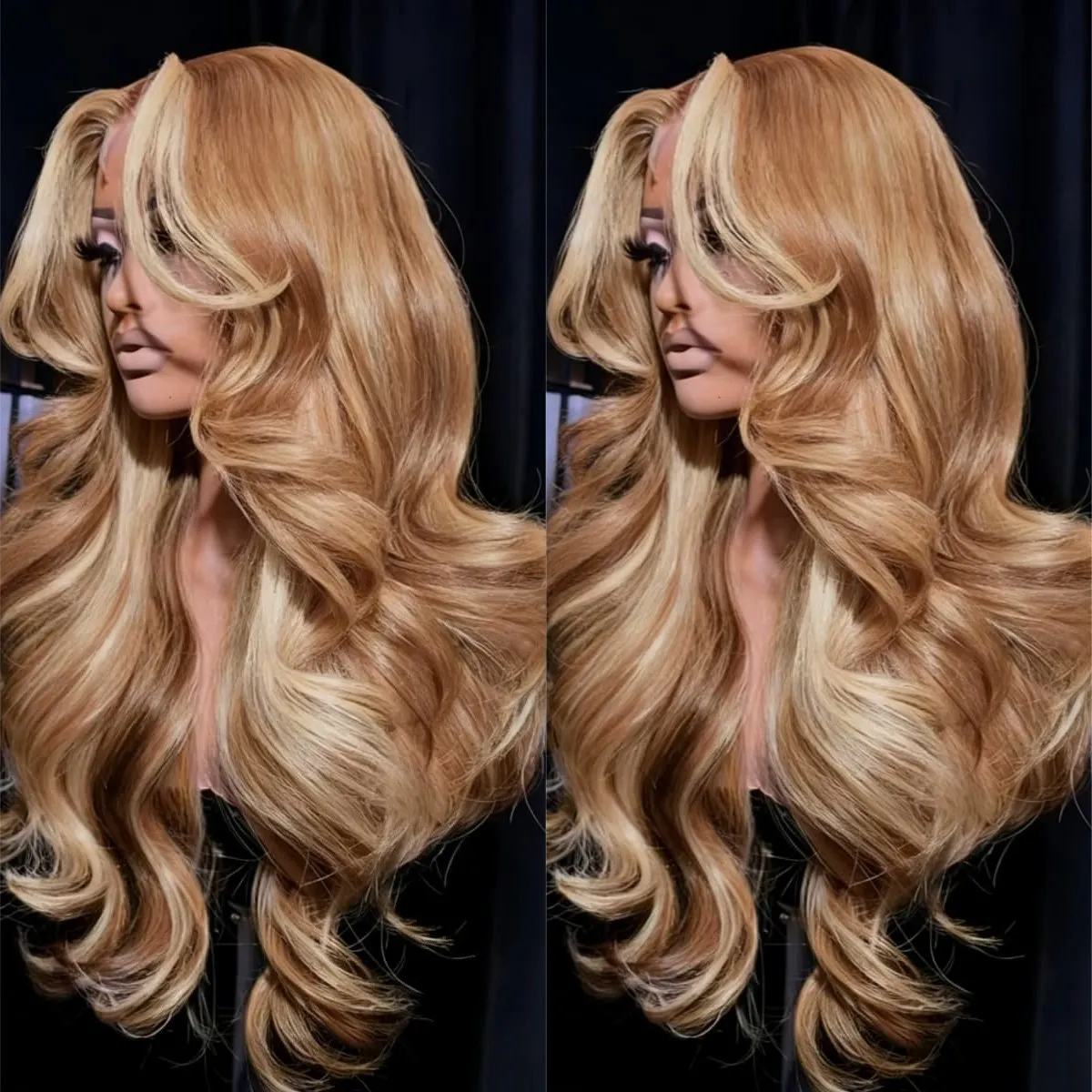 

Парик с кружевной передней частью 13x4 HD Highlight Body Wave, омбре, медово-блонд, из натуральных волос, без клея, плотность 200%, для женщин