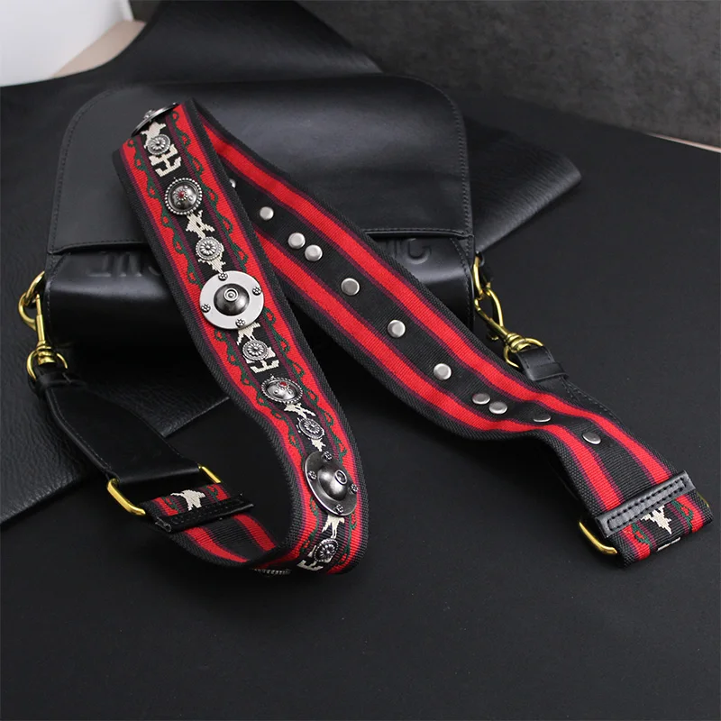 Tinberon Luxury Brand Bag Strap Saddle Bags Replacement Retro Rivet Shoulder Bag Strap Bag Accessories Red Canvas Wide Bag Strap