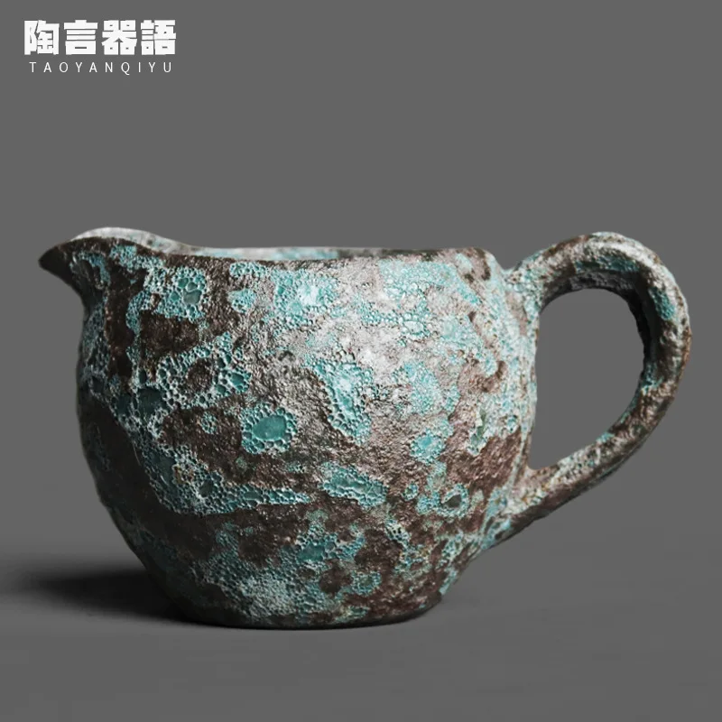 Vintage pottery copper wormhole texture hand-held fair cup rock mine clay antique texture kung fu tea ceremony divided tea cup