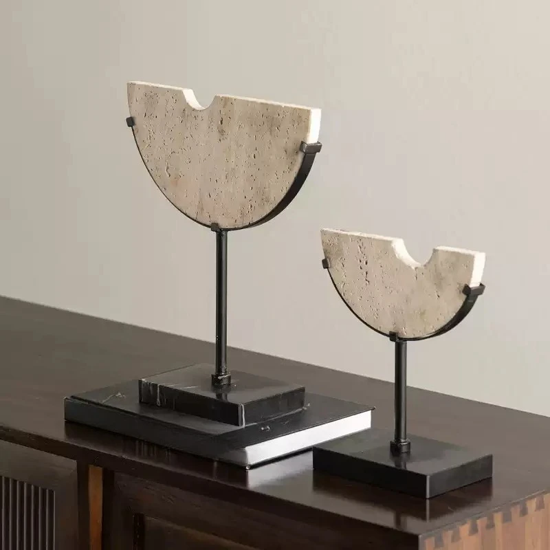 wabi sandy wind high-grade yellow travertine marble art ornament sample room hotel living room