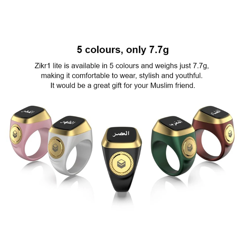 QWE-Smart Counter Ring For Muslims Zikr Digital Tasbeeh 5 Prayer Time Tasbih Zikr Ring (Black)