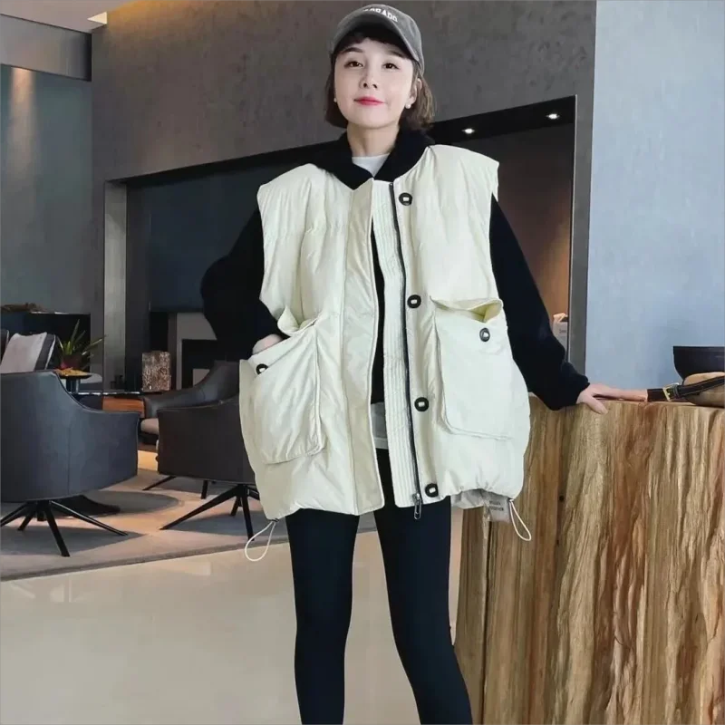 Winter Warm Down Cotton Vest Women Loose All-match Bodywarm Outerwear Vest Big Pocket Sleeveless Waistcoat Jacket Women