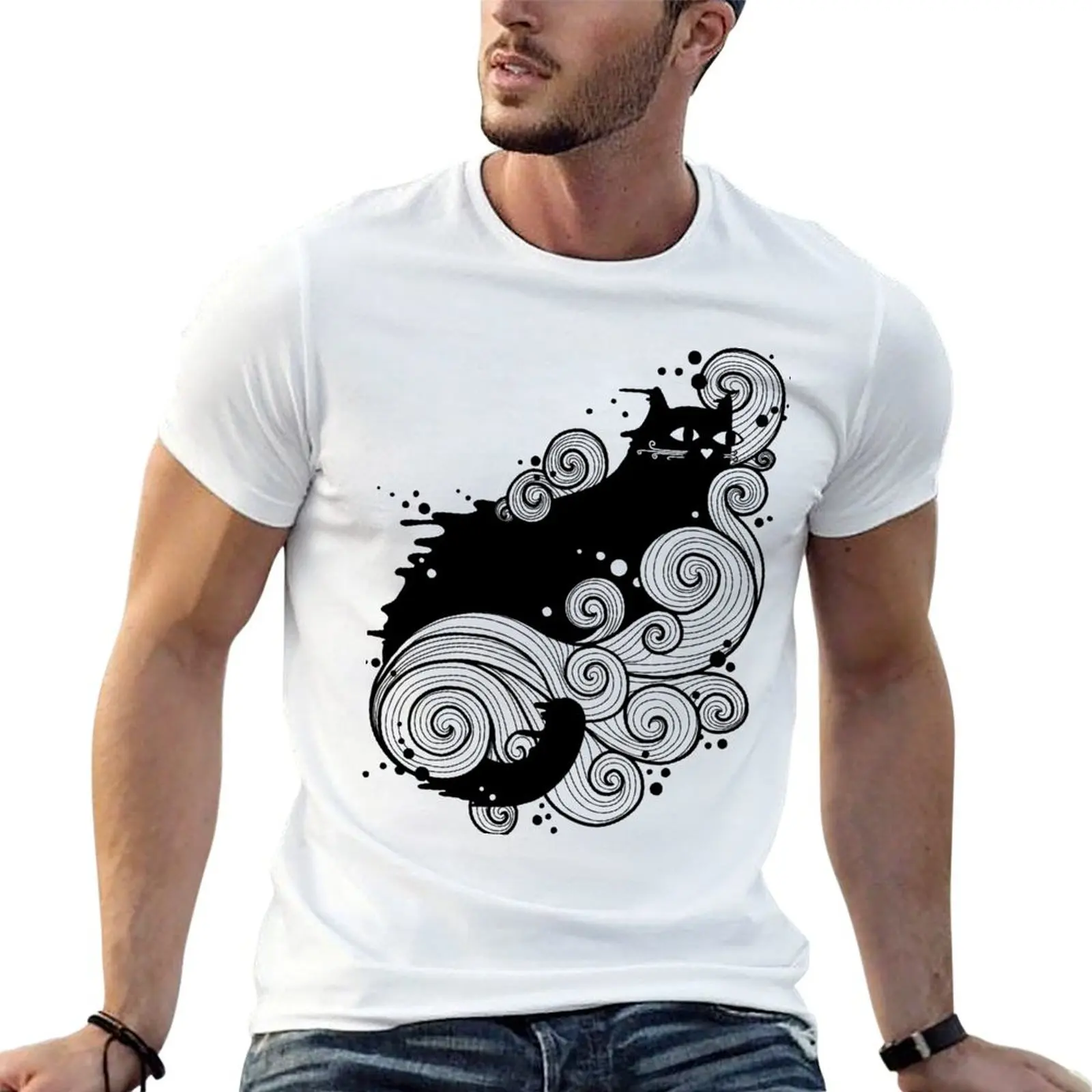 The Cat and the Sea T-Shirt Daily Casual Short Sleeve Tee Shirt