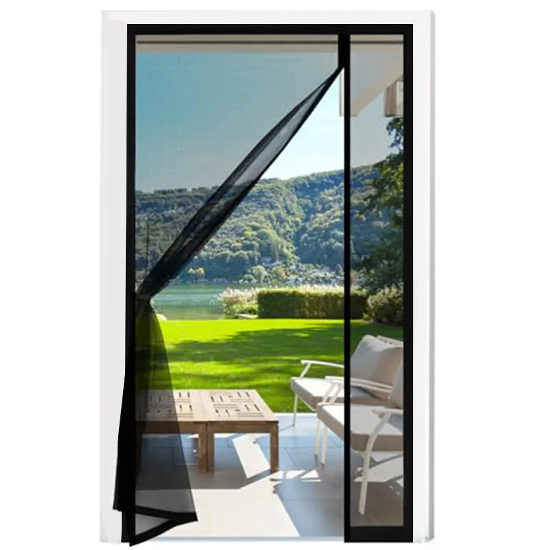 Magnetic Screen Door Mosquito Net Side Opening Proof Invisible Fiberglass Mesh Black Curtain Auto Closing No-Drill Installation