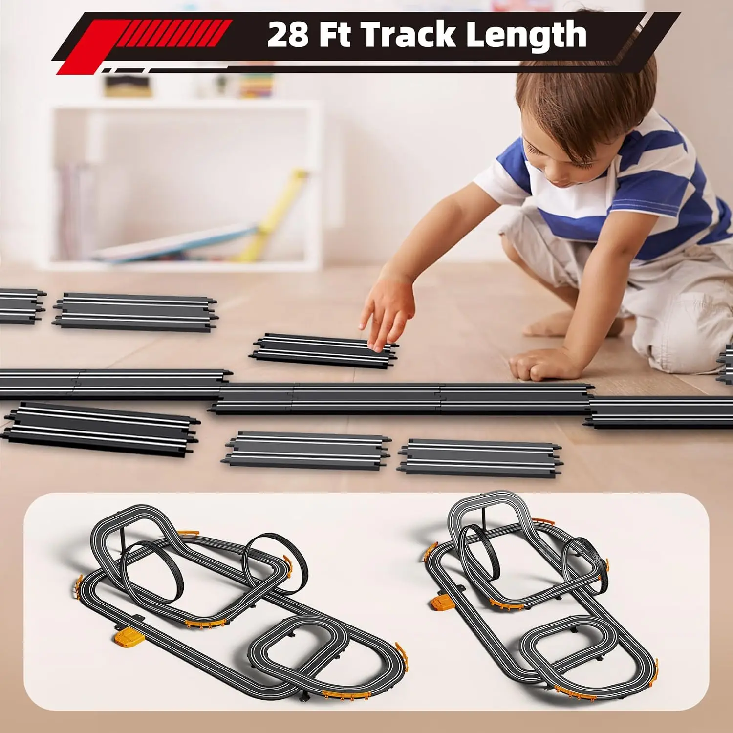 Slot Car Race Track with 4 High-Speed Racing Cars, Dual Racing Game 2 Controllers
