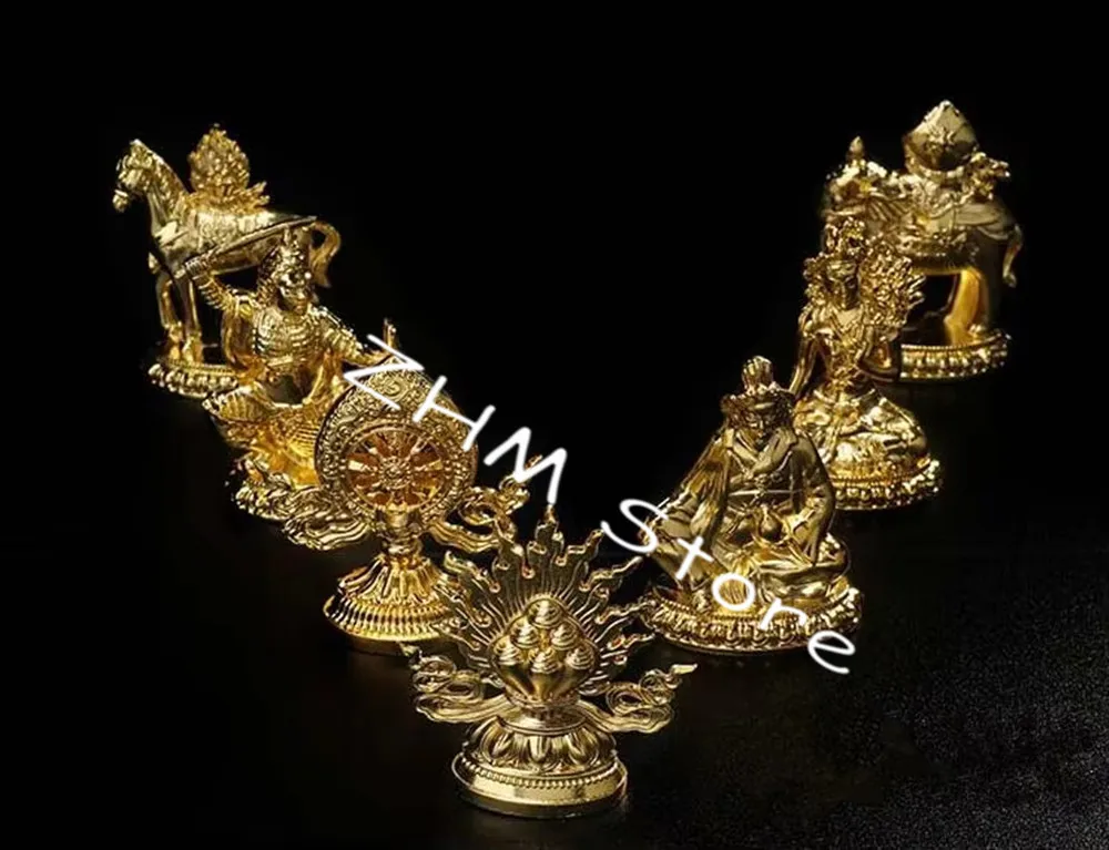 7pcs/set Gold Plating Tibetan Buddhist Supplies Seven Treasured Symbol Temple/Home/Office Putting Decorate Craft Statues