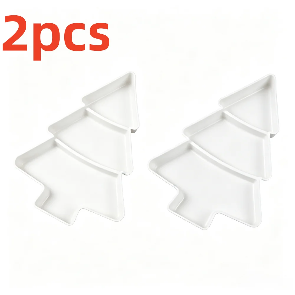 2Pcs Christmas Tree Shape Plastic Plates, Reusable Snack Fruit Tray, Creative Xmas Candy Nut Dry Fruit Storage Dish, Breakfast Serving Plate Tableware for Living Room Home Party Christmas Decor
