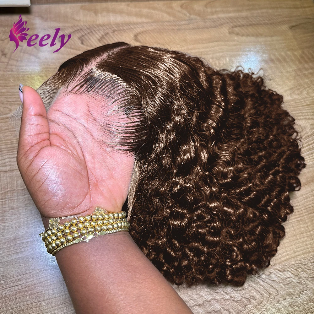 

Плотность 250 # Короткий парик-боб из натуральных волос, коричневый, глубокая волна, прозрачное кружево 13x4, предварительно снятая линия роста волос, водная волна, 10-16 дюймов