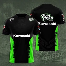 T-shirt à manches courtes Kawasaki Racing Team pour hommes et femmes, t-shirts College en 3D, vêtements de sport de moto pour enfants, été