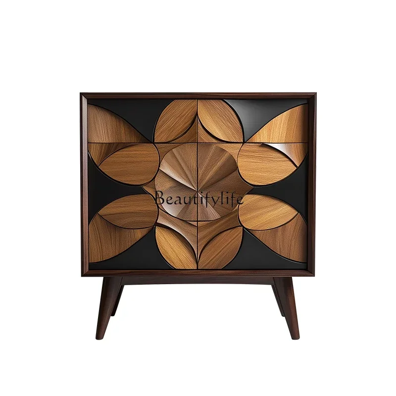 

D06All solid wood retro chest, Italian minimalist door cabinet, living room wall locker