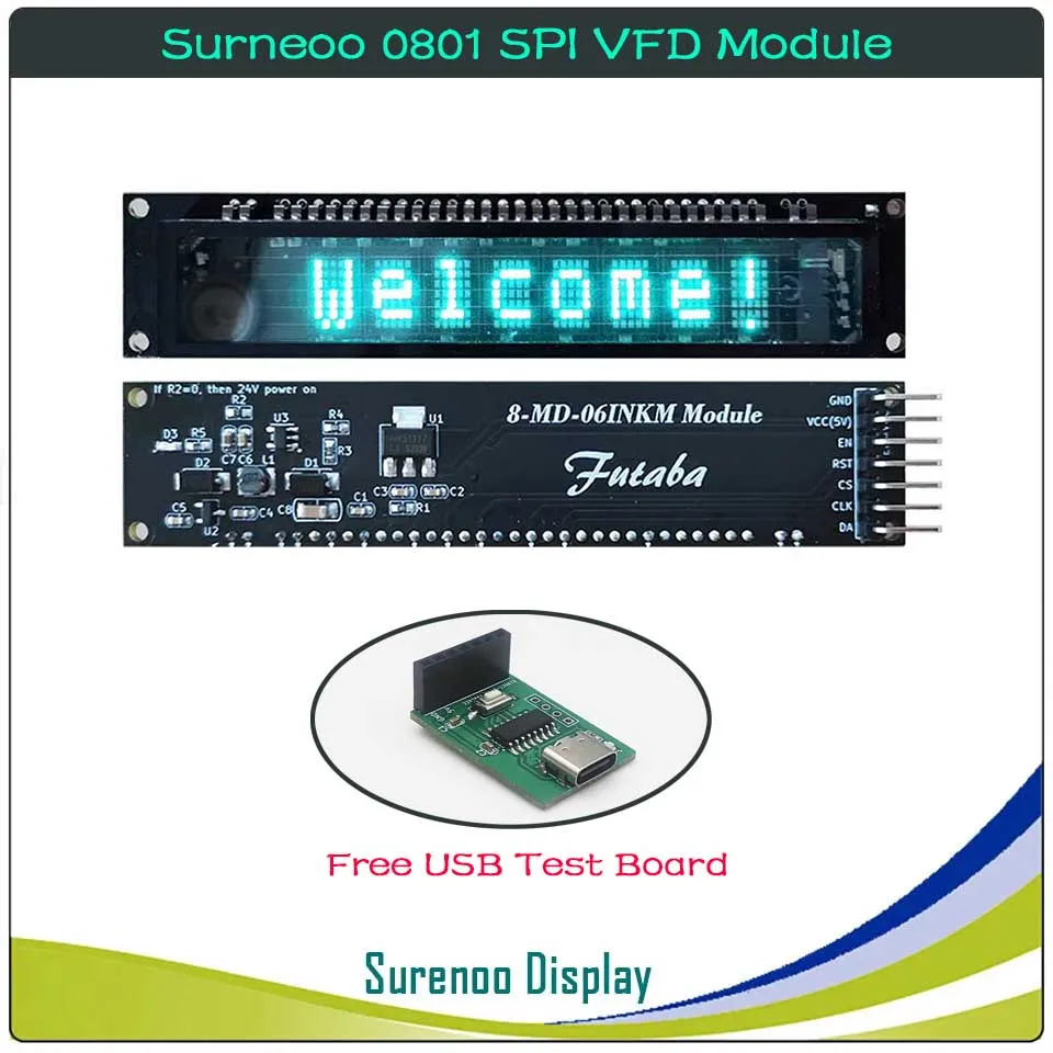 Surenoo 7P 0801 801 8X1 Serial SPI VFD LCD Module Display Screen for Arduino STM32 C51 Code