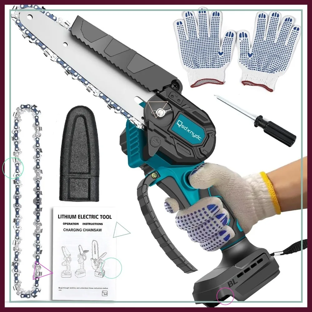 

6-дюймовая аккумуляторная мини-бензопила для инструментов 18 В, бесщеточная электрическая цепная пила для резки древесины и обрезки деревьев