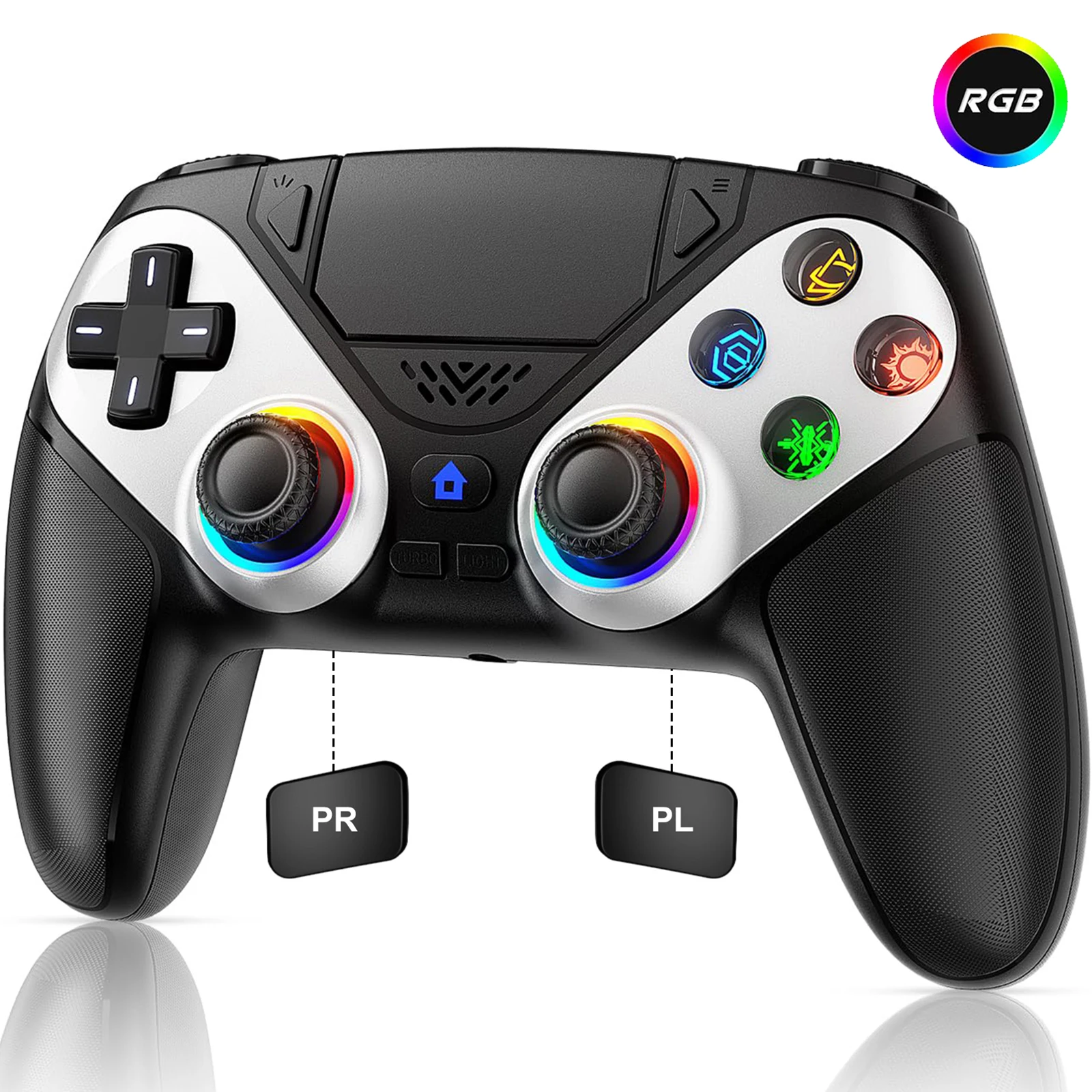 Für PlayStation 5 PS5/PS5 Pro/Slim/PC Controller, RGB-Licht Kabellose Gamepads mit Marco/Turbo-Funktion Hall-Effekt-Joystick Spielsteuerung