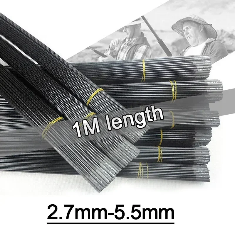 2.7mm-7.7mm 5 sztuk 100cm 1M końcówka wędki części zamienne tajwan wędka pełny rozmiar pusta wędka węglowa akcesoria solidne