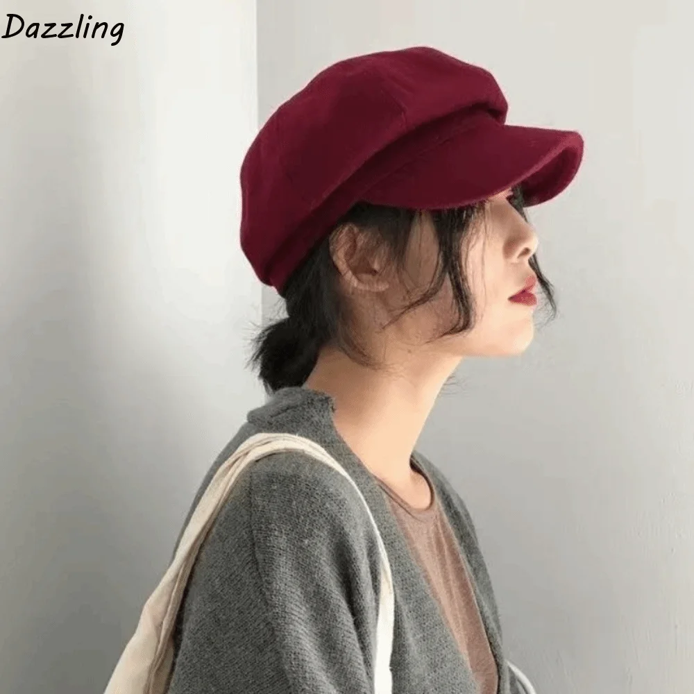 

Fashion Solid Color Woolen Octagonal Hat Ear Protection Thick Painter Caps Keep Warm Korean Style Artist Hat Ladies