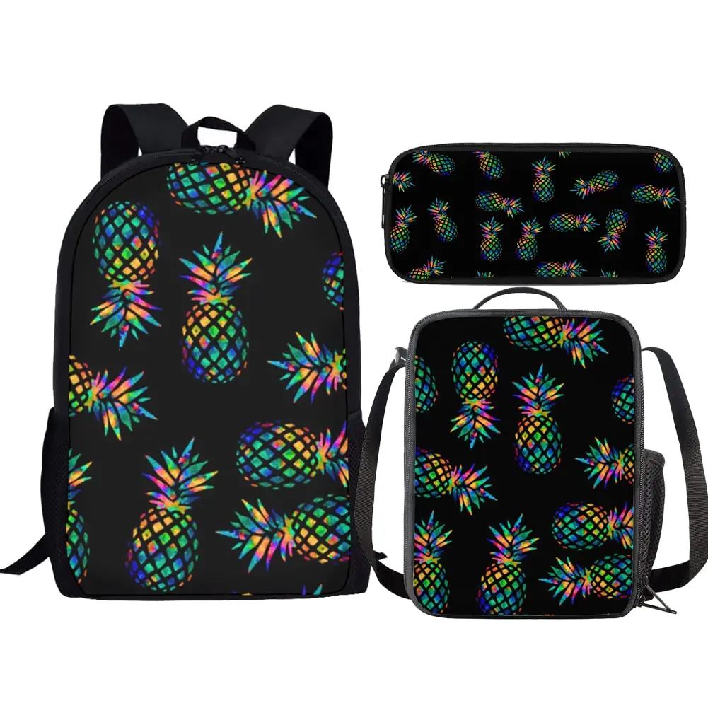 

Pineapple 3D Printing Laptop Bag Student Textbook Large Capacity Backpack Messenger Bag With Zipper Casual Travel Pencil Case U