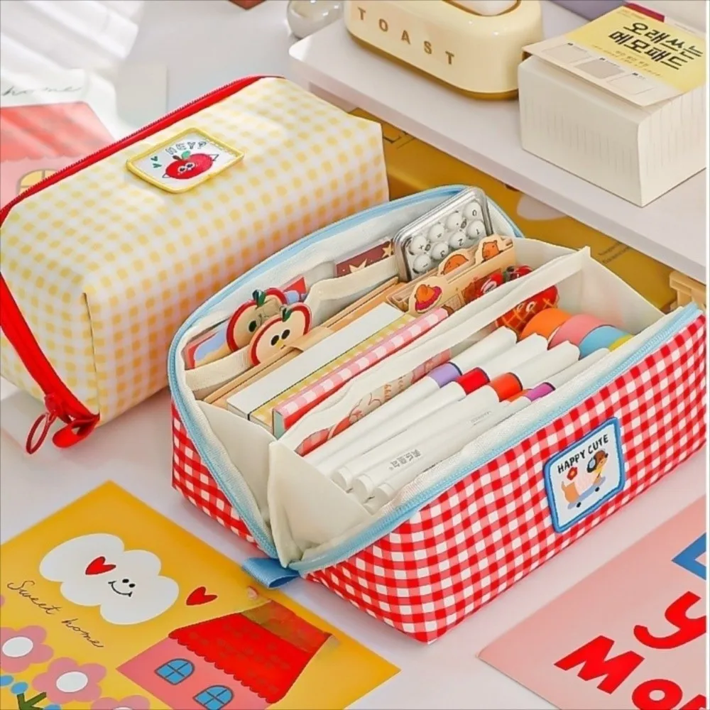 

Korean Style Prism Pencil Case Desktop Storage Large Capacity Grid Stationery Bag Ins Style Aesthetic Dopamine Pencil Pouch