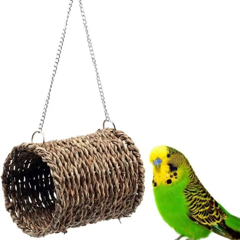 Woven Grass Tunnel Hanging Nest Hammock Fit For Hamster Budgie Cockatiel