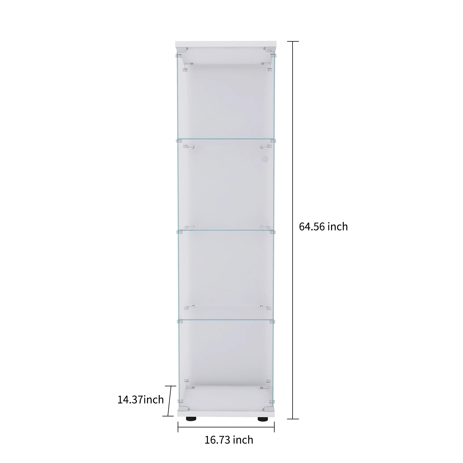 Glass Display Cabinet 4 Shelves with Door, Floor Standing Curio Bookshelf for Living Room Bedroom Office, 64.56” x 16.73&r