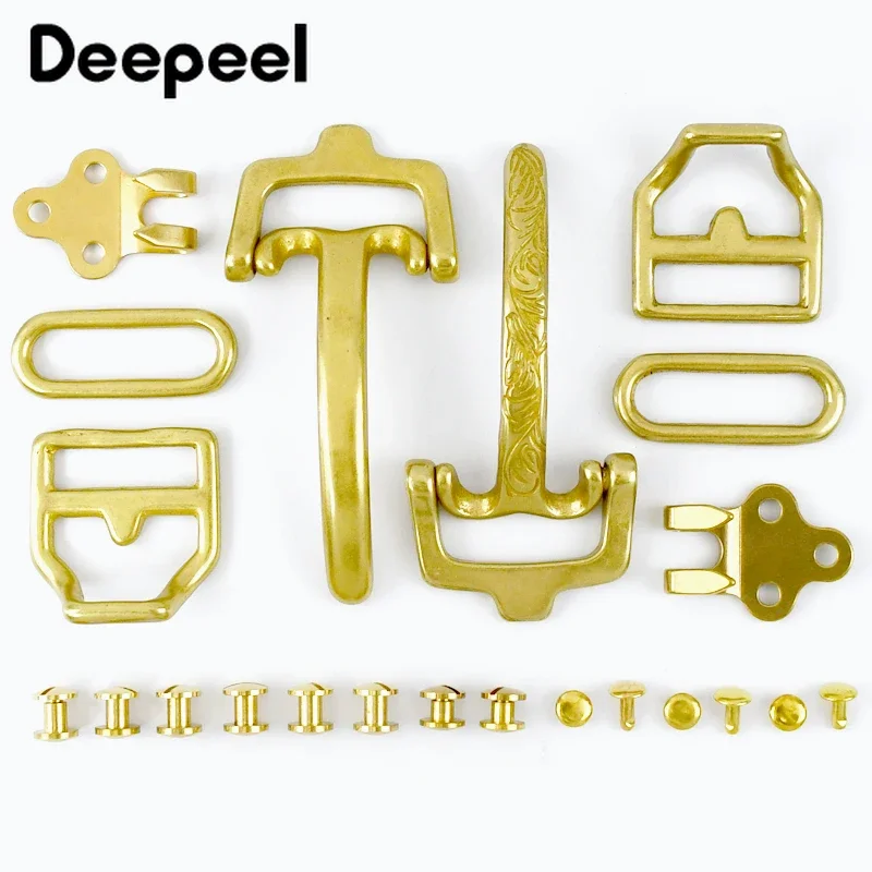 Deepeel 38mm 1Set=4Pcs Solid Brass Belt Buckle Metal Cavalry Buckles DIY Handmade Craft Belts Hardware Material Accessories