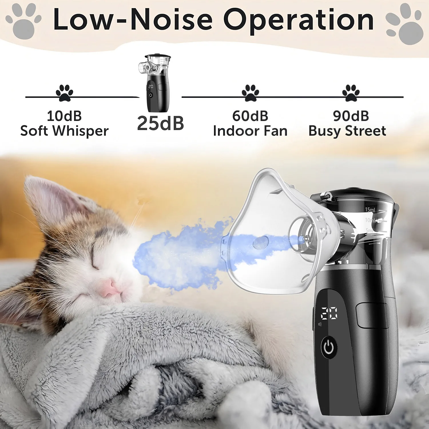 Tragbarer Haustier-Vernebler, geräuscharmes Inhalationsgerät für Katzen und Hunde, Atemwegspflege, Gesundheitsbedarf für Haustiere zu Hause – Detail 1
