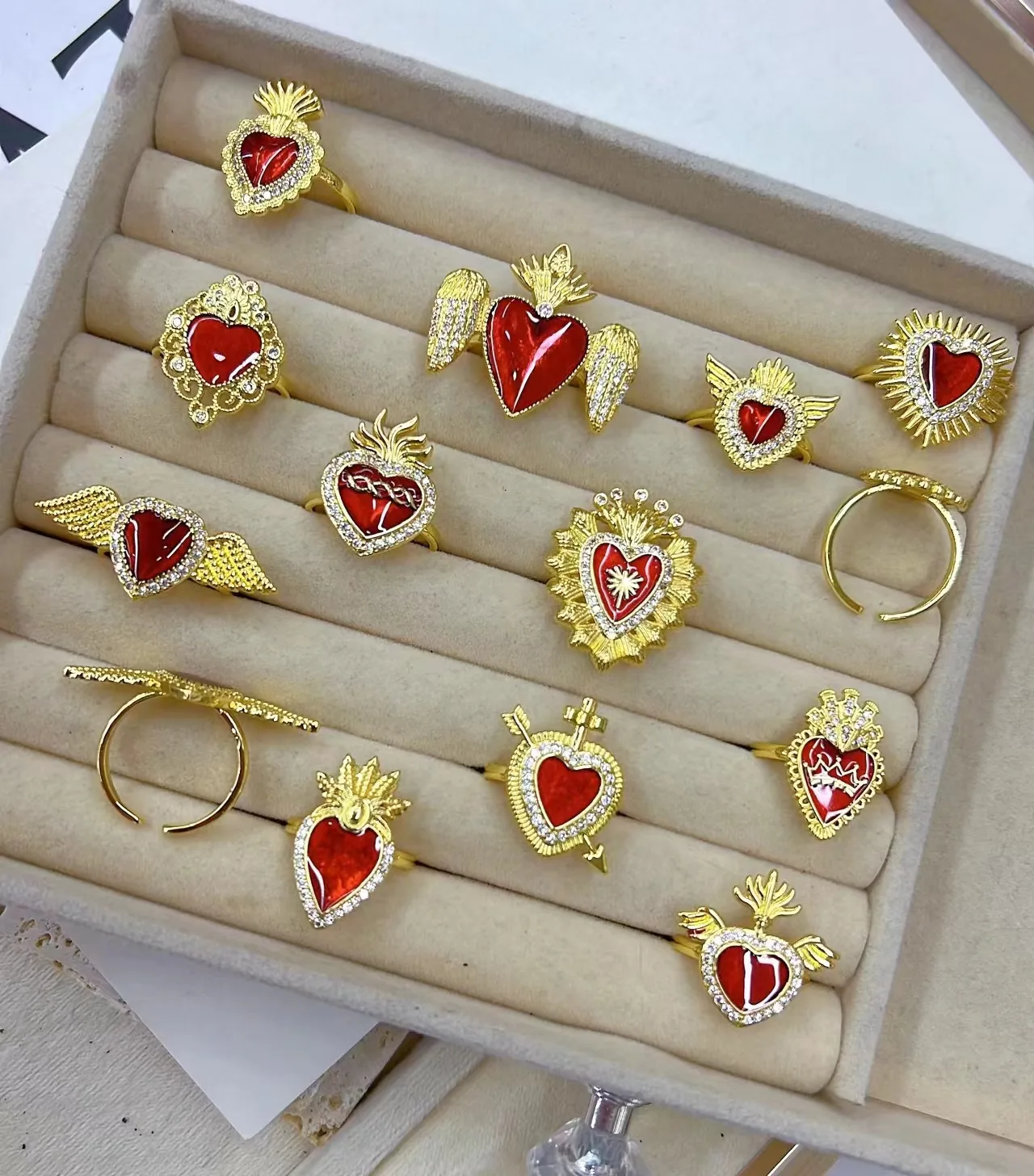 10pcs, 18K Gold Plated Copper Heart Enamel Ring for Women Open Rings Trendy Party Summer Jewelry