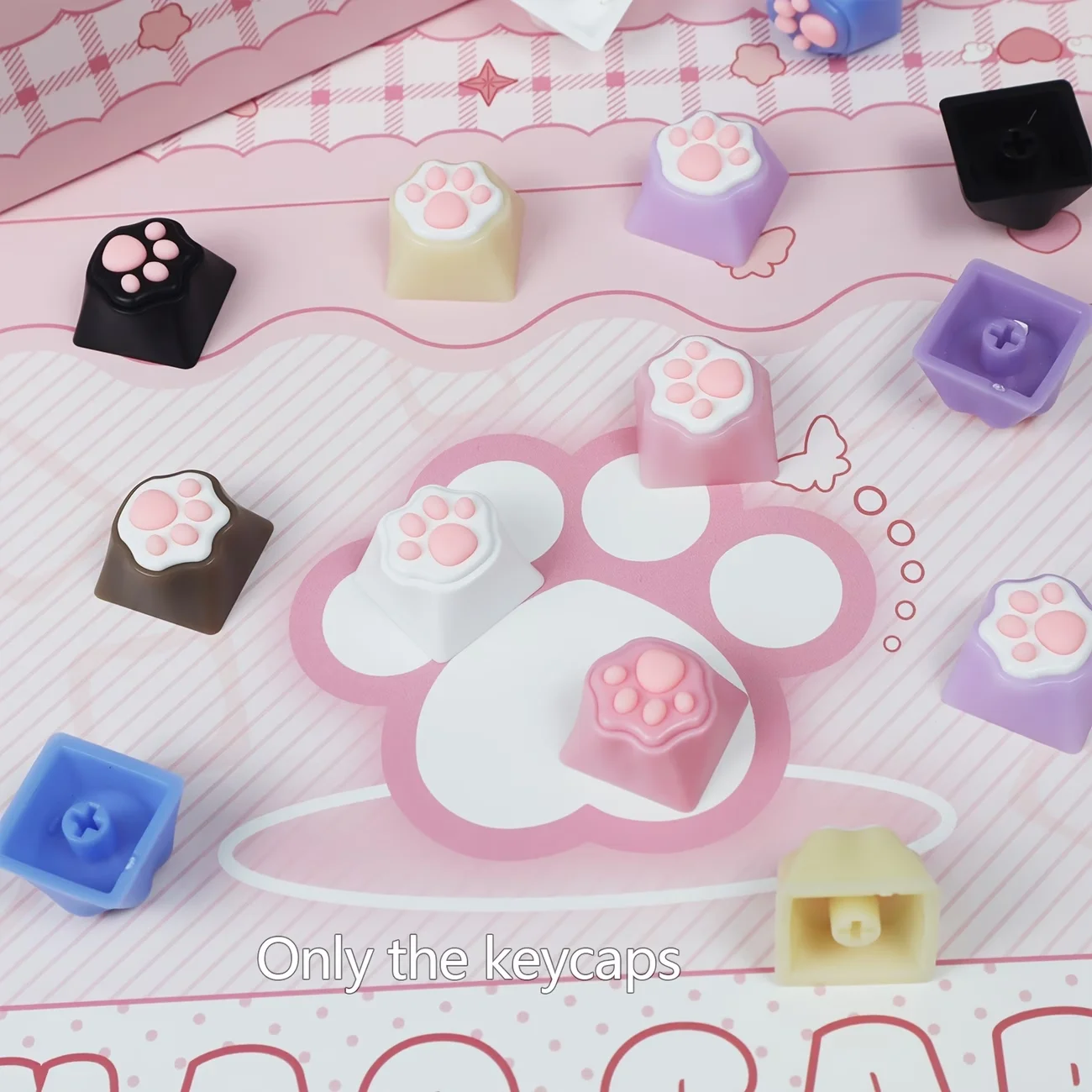 4 Cute Cat Paw & Pink Heart Keycaps | 3D Soft Silicone, Kawaii Girlish Style, Realistic Touch, MX Switch Compatible, In a Beauti