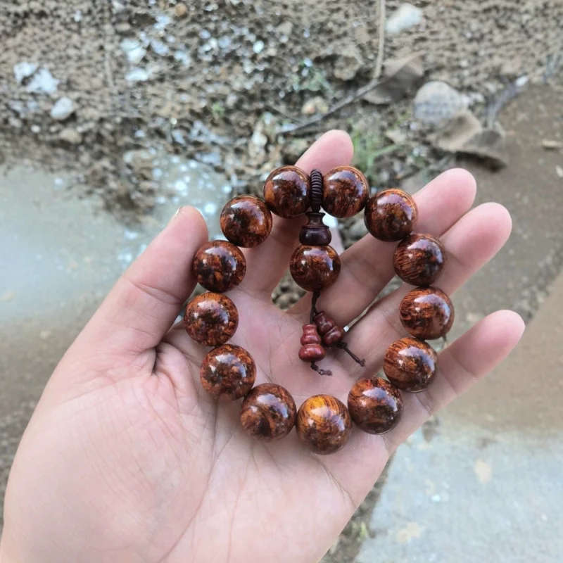Premium ceiling-grade made from old Huanghuali wood with full burl grain and sesame seed spots, 1.8mm bracelet for