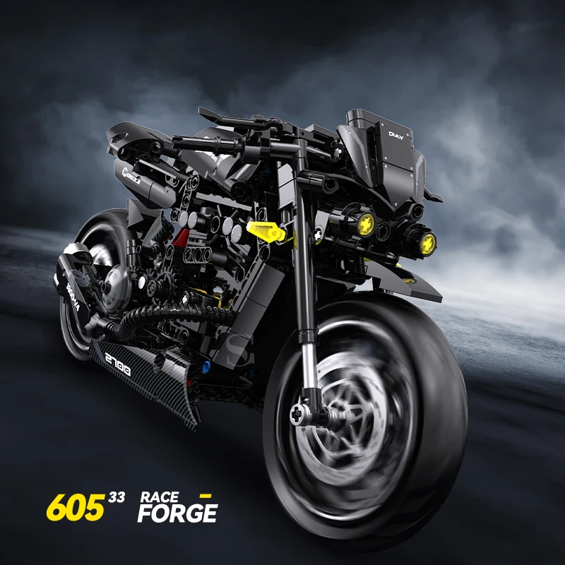 Nieuwe 500 + stks Super Racing Dark Motorcycle Technische DIY Blokken Motor Model MOC Bricks Sets Cadeaus voor Jongens Volwassen kinderen Speelgoed 1:8