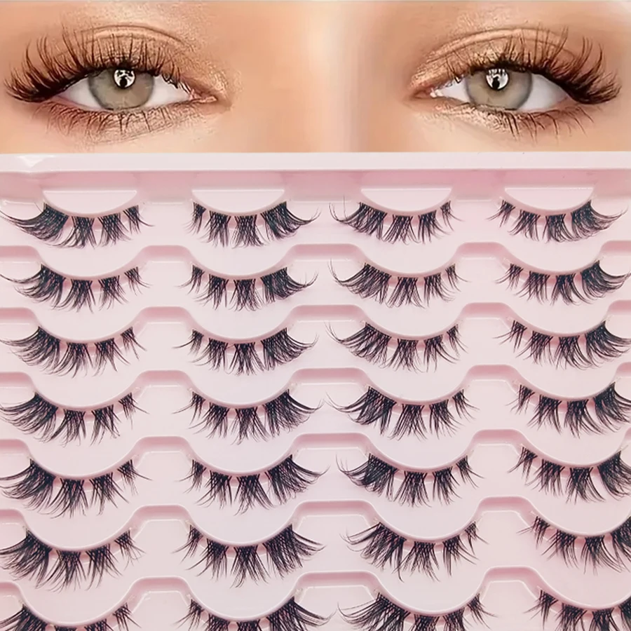 14 Paar natürlich aussehende Kunstwimpern mit transparentem Band, dünne Wimpern, kurze Wimpern, künstliche Anime-Wimpernclus