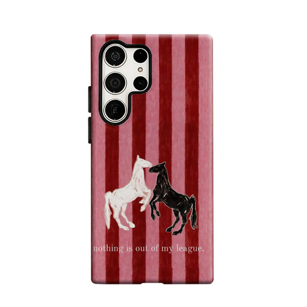 CaseLumi Phone Case For Samsung Galaxy S25 S24 S23 Ultra Plus HD Hard Pink Red Stripes with Horses Double Layer Cover Film Shell