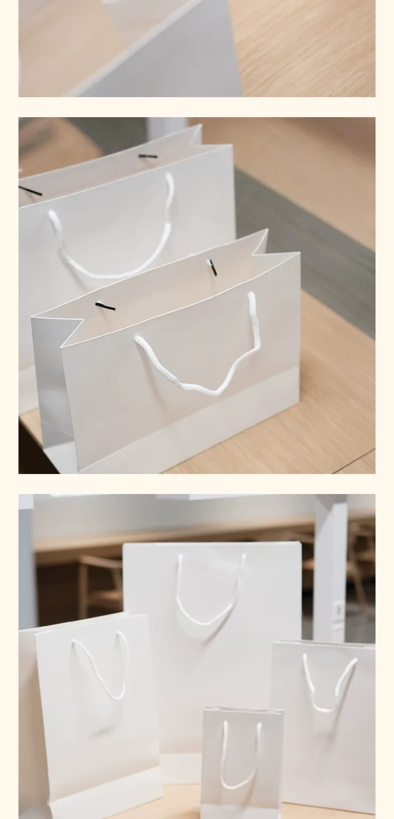 10 Stück weiße Nylonseil-Tragetaschen für Bekleidungsgeschäfte, weiße Karton-Verpackungstaschen, Geschenktüten, unterstützt individuelles Logo – Detail 6