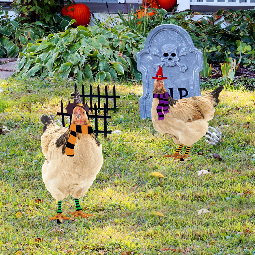 

2pcs Chicken Yard Sign Acrylic Garden Stake For Outdoor Decor Halloween Lawn Decoration Backyard Adornment Decorative Insert
