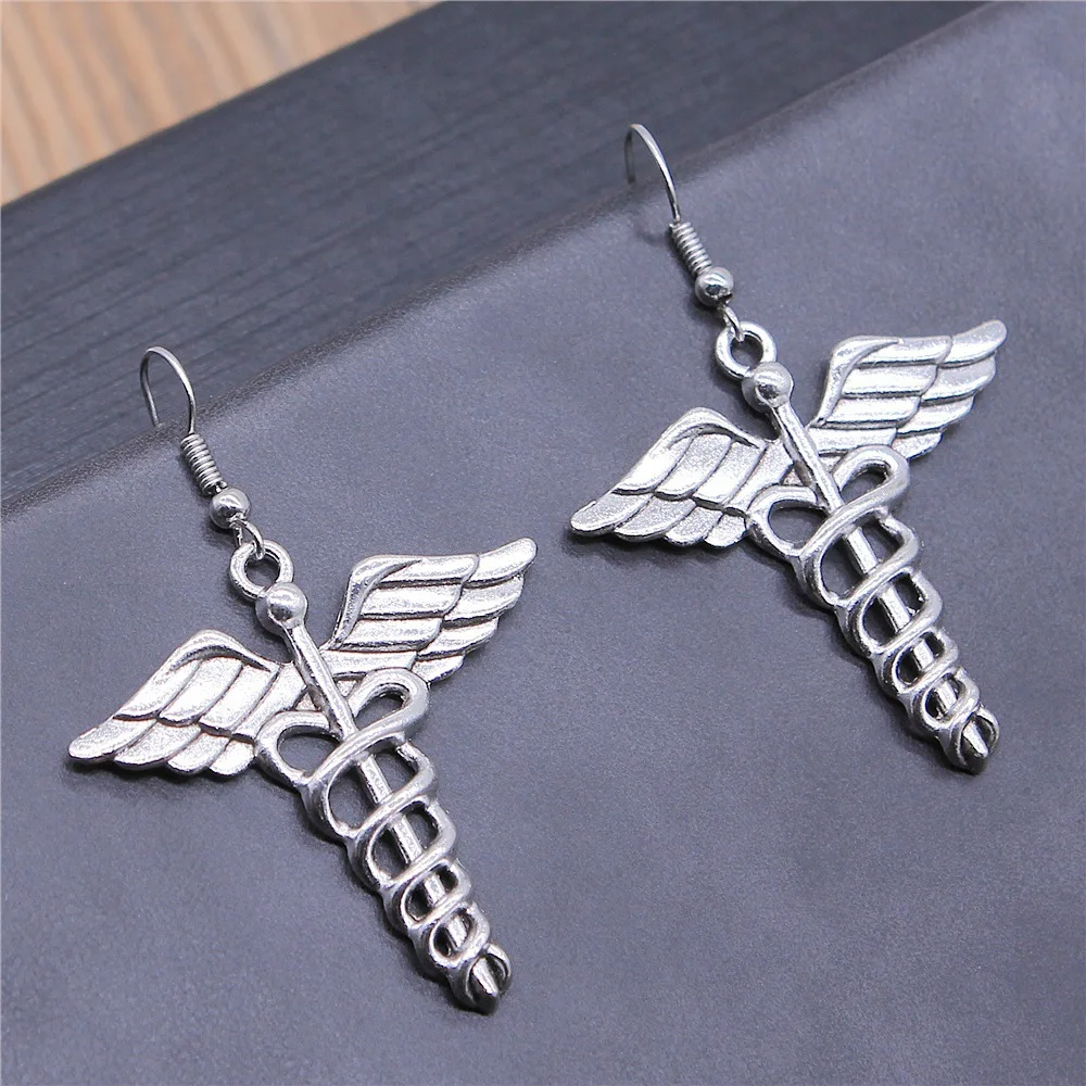 Dropshipping Drop Earrings Fashion Handmade Simple Design 2 Colors Caduceus Medical Symbol Pendant Earrings