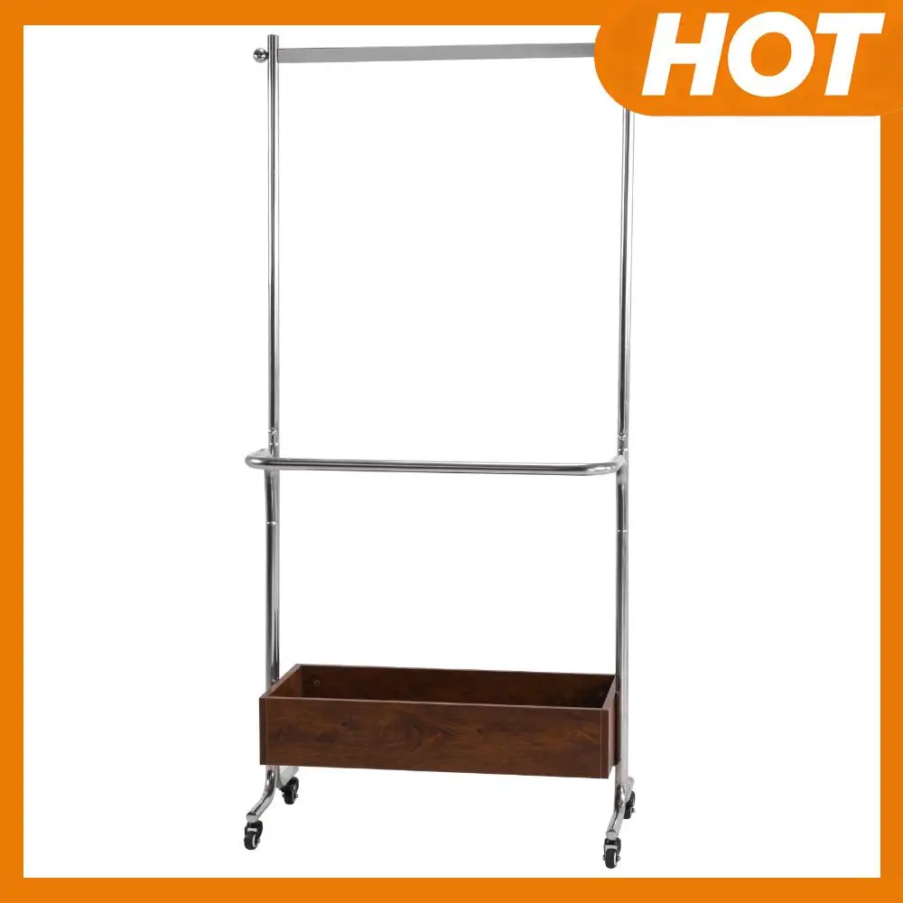 

Small Clothes Rack with Wheels Vertical Hanging Clothes Rack With Wooden Storage Box for Hanging Clothes Garment Wallets Hats