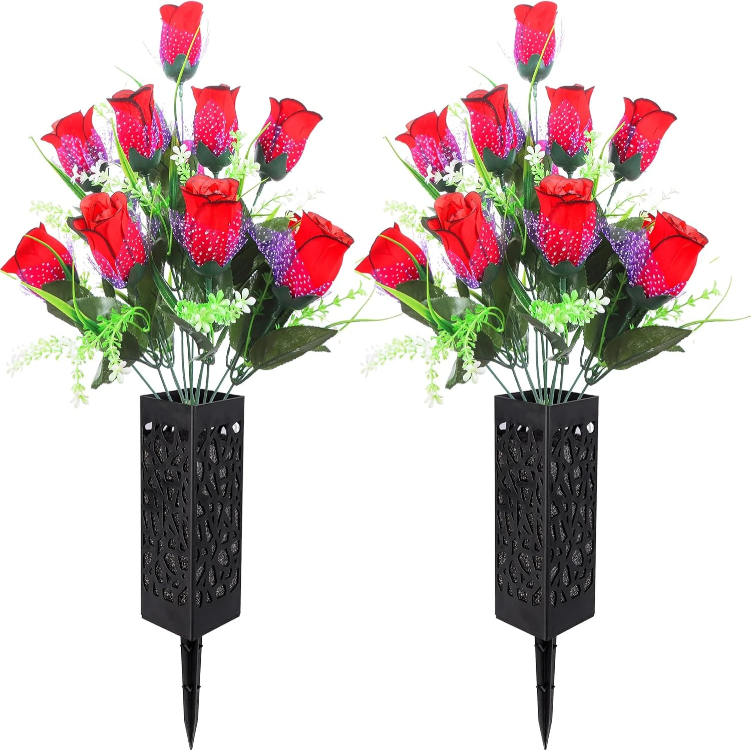 2 Sets Artificial Cemetery Flowers, Grave Decoration for Headstones Lasting and Non-Bleed Colors，Accompanied  2 Long Nail  (18