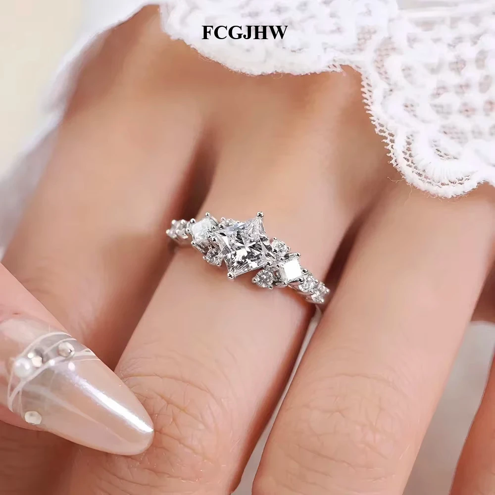 FCGJHW GRA 1Carat Princess Cut Moissanite Ring S925 Silver Square Lab-grown Diamond Wedding Band for Women Gift Jewelry 2026