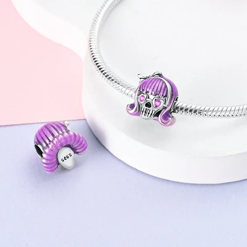 

Charms Silver 925 Halloween Purple Luminous Skull Beads Fit Charms Plata 925 Original Bracelet Beads Women Jewellery Making