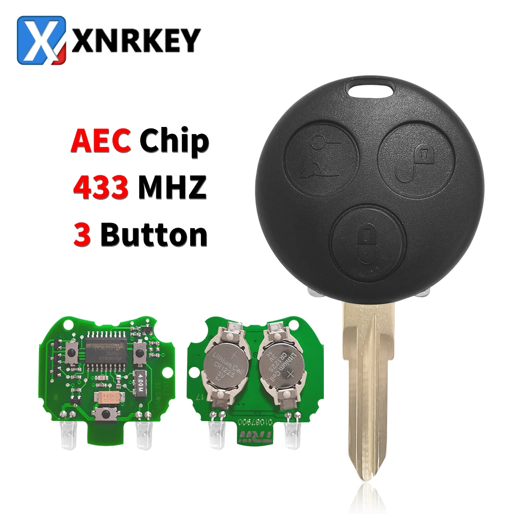 XNRKEY 3 Button Remote Key AEC Chip 433Mhz with 2 Infrared Lights for Mercedes Benz Smart Fortwo Forfour Roadster City Passion