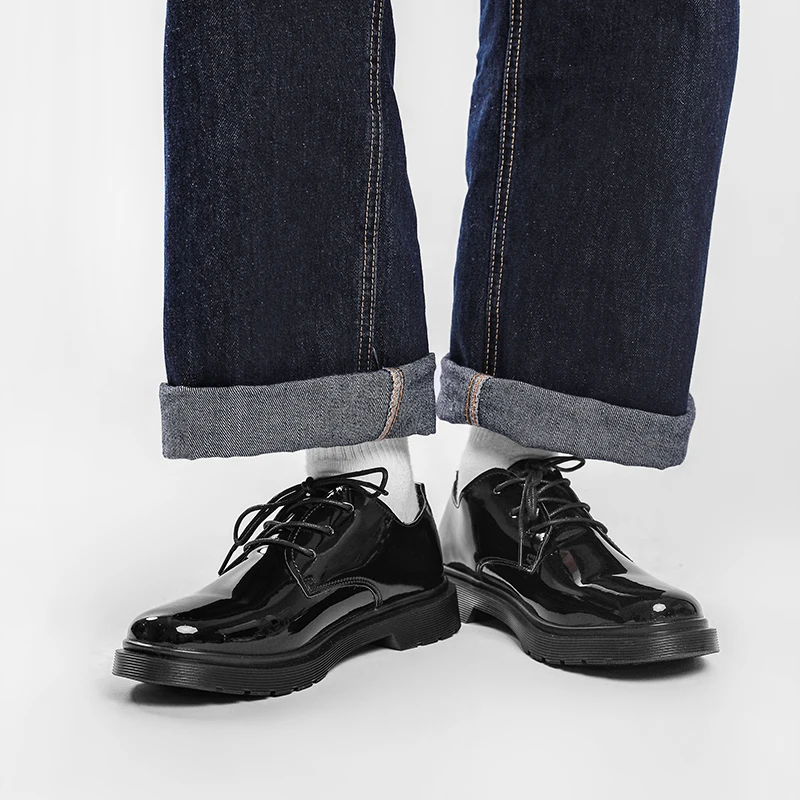 Classic Business Thick Soled Casual Derby Men Shoes Mirror Simple Height Increasing Commuting  Office Fashionable Shoes
