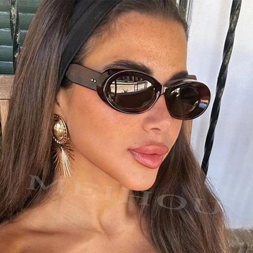 Gafas de sol ovaladas Retro para mujer, lentes de sol de montura gruesa negra de diseñador de moda, gafas de marca de lujo, UV400