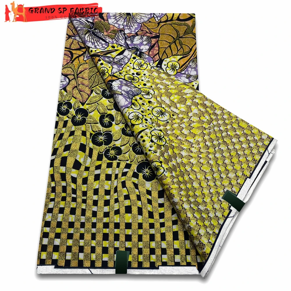 Grand Super 100% Cotton African Wax Fabric High Quality Wax Print Ankara Fabric For Sewing 6yards Women Fabric VLS3113