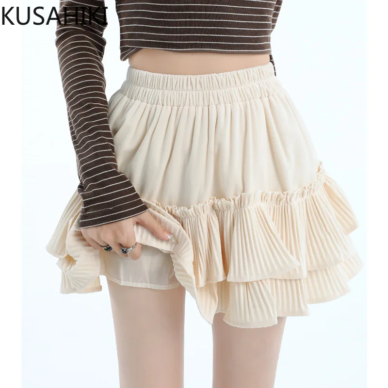 

KUSAHIKI New Slimming Versatile Korean Pleated Skirt Short Skirts for Girls
