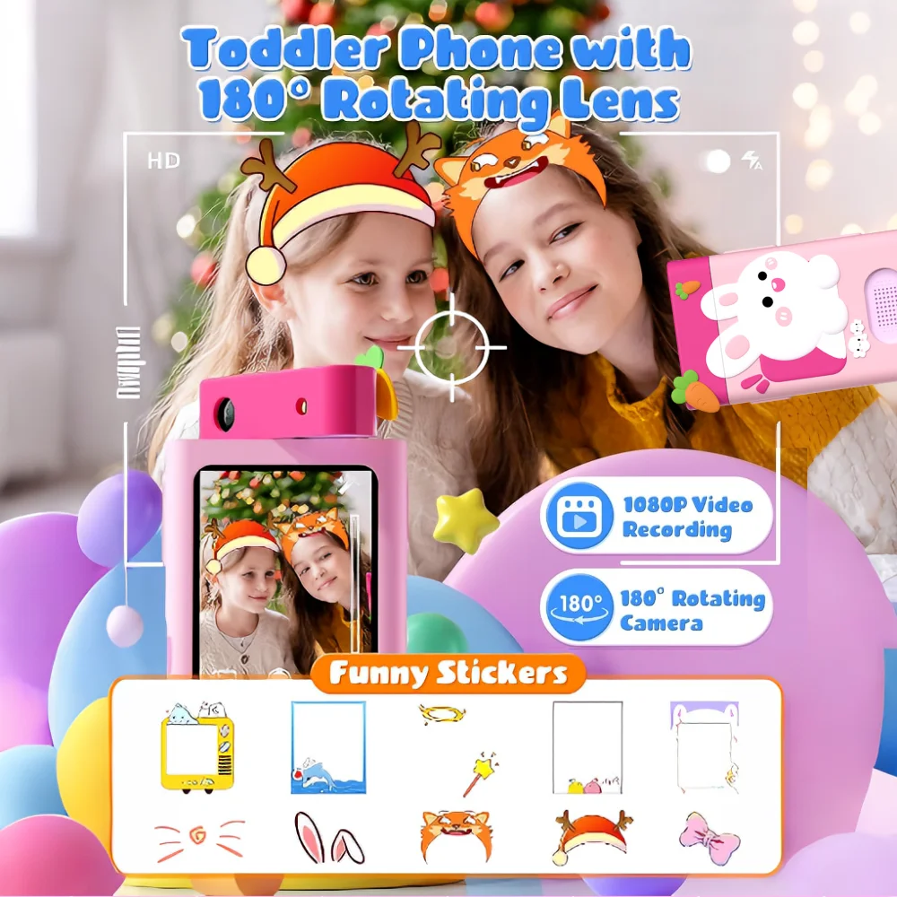 Juguete de Teléfono Inteligente para Niños, Teléfono de Juguete con Pantalla Táctil y Cámara Giratoria de 48MP, Juego Educativo y Reproductor de Música, Regalo de Navidad o Cumpleaños para Niños de 3+ Años