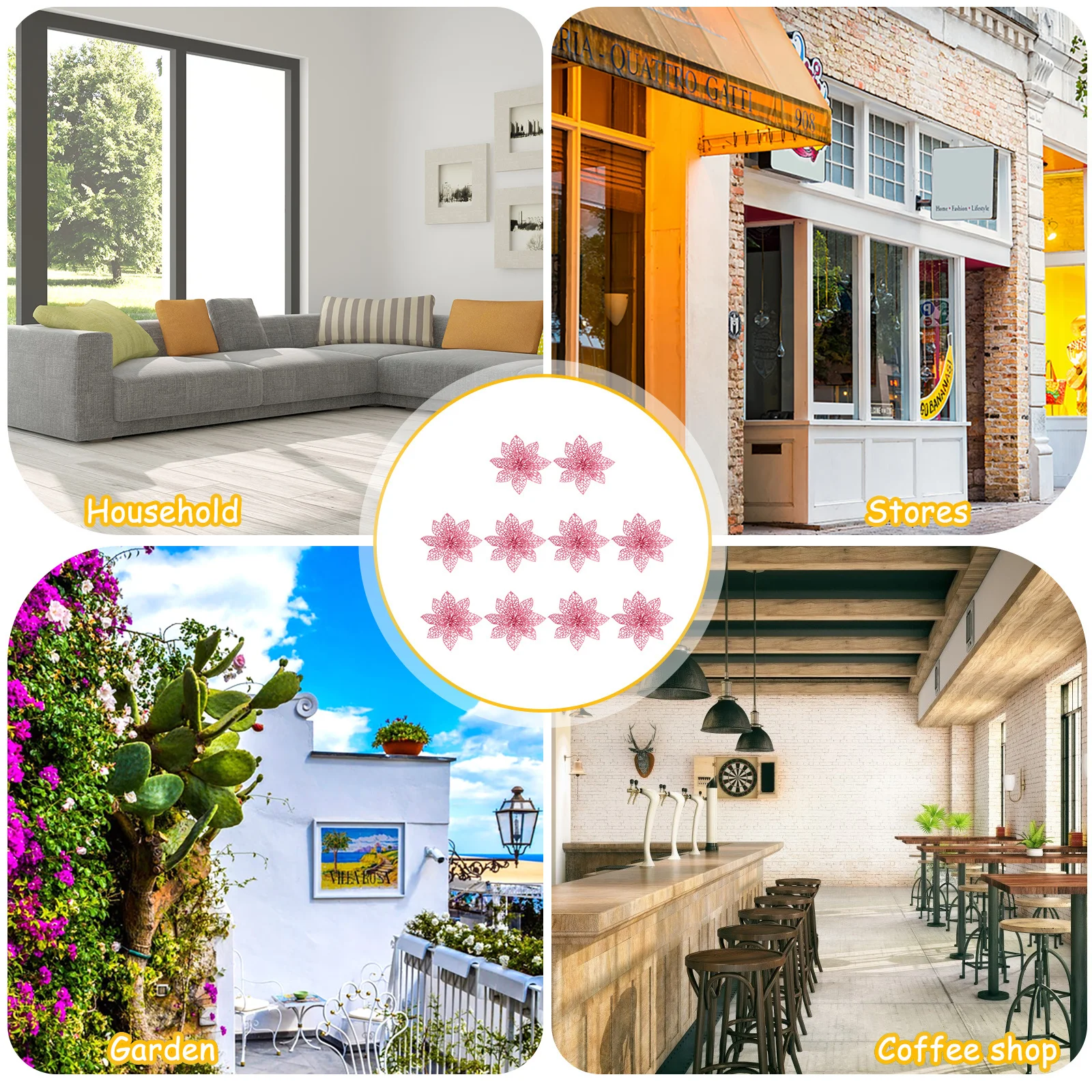 

10Pcs Simulated Christmas Artificial Flowers Pink Glitter Plastic Decorative Flowers for Christmas Tree Birthday Wedding Garden