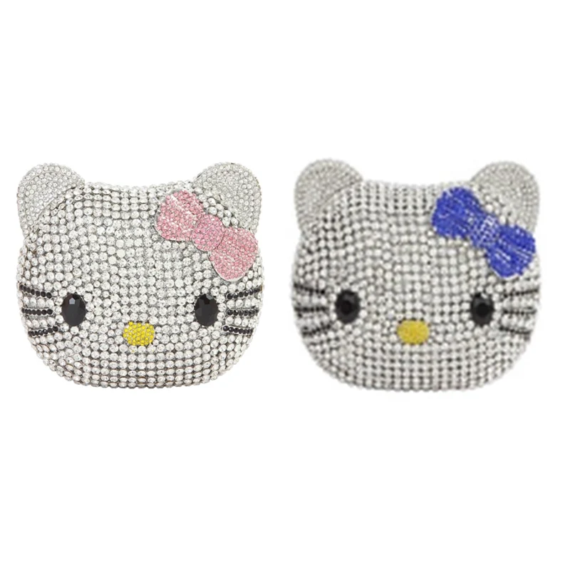 Cute Cartoon Hello Kitty Rhinestone Mini Bag Anime Full Of Diamonds Dinner Bag Handmade Diamond Lady's Clutch Girls Xmas Gifts