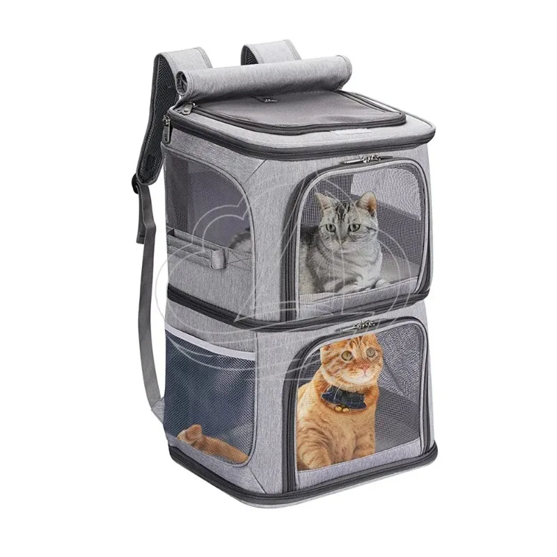 Double Compartment Pet Carrier Backpack Foldable Oxford Cloth Ventilated Outdoor Travel Bag