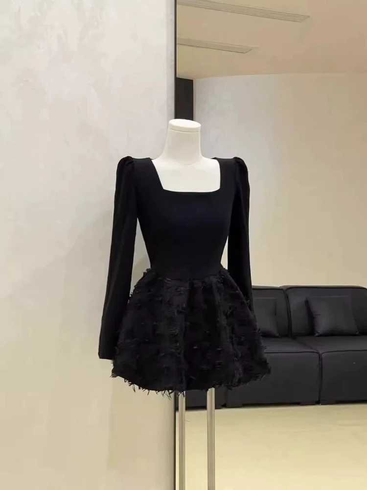 Perfect Black Dress Featuring Luxurious Quilted Cropped Jacket And Flared Mini For Slimming Fit Heiress Chic Skirt Ensemble