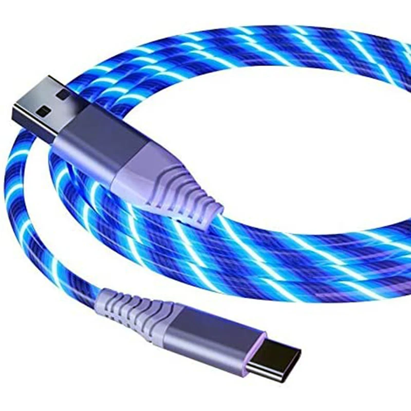 Cable de carga de teléfono LED tipo C, 3,3 pies, USB C, luz fluida, cables USB para Samsung Galaxy S10 Note9 8,LG V30,Google