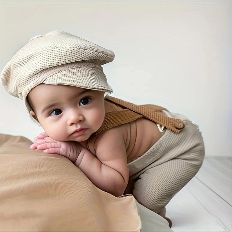 Precioso mono para bebé, disfraz, ropa para fotos, accesorios de fotografía recién nacido, sombrero tejido a rayas, traje, ropa